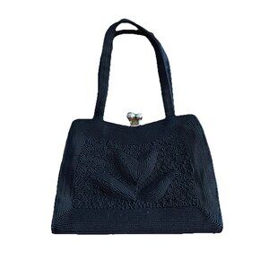 VTG CORSE' Purse Black Corde Ribbed Texture Handbag Mid Century (1950-60's)